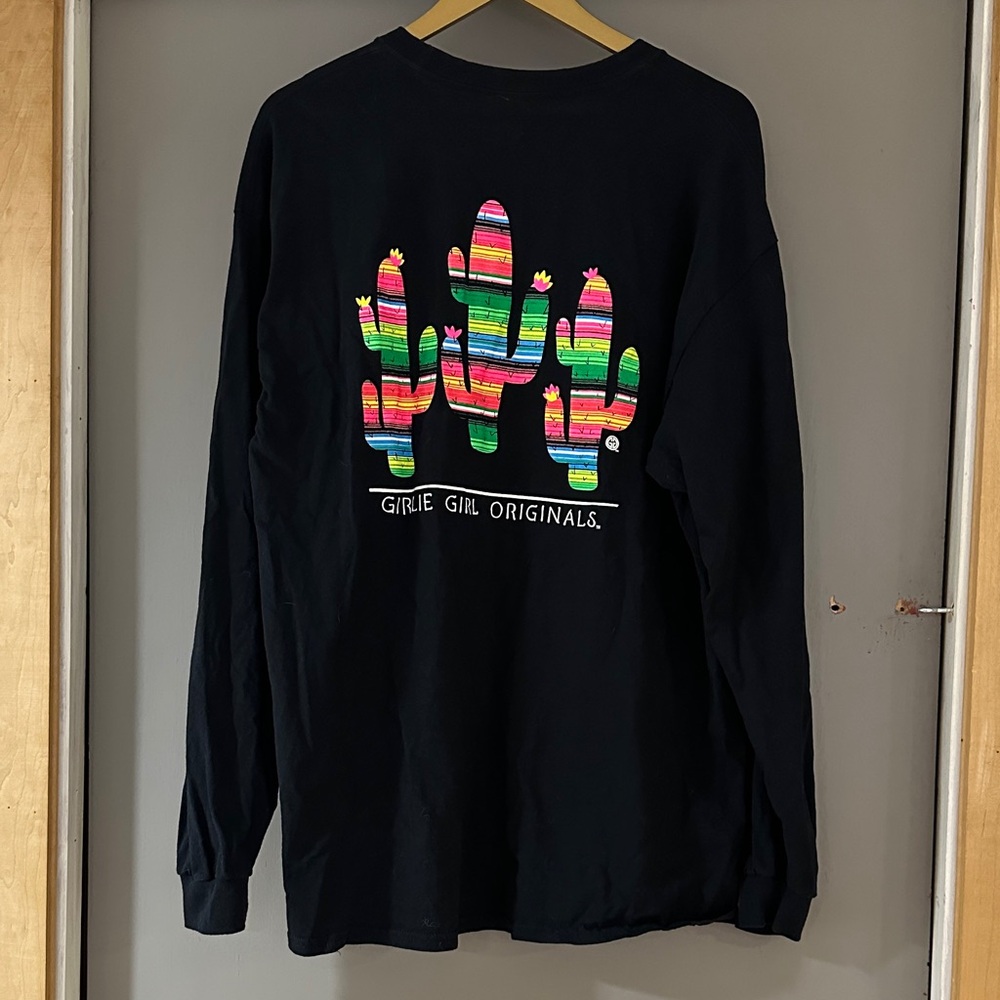 Girlie Girl Originals Black Long Sleeve Tee Colorful Cactus Graphic Shirt